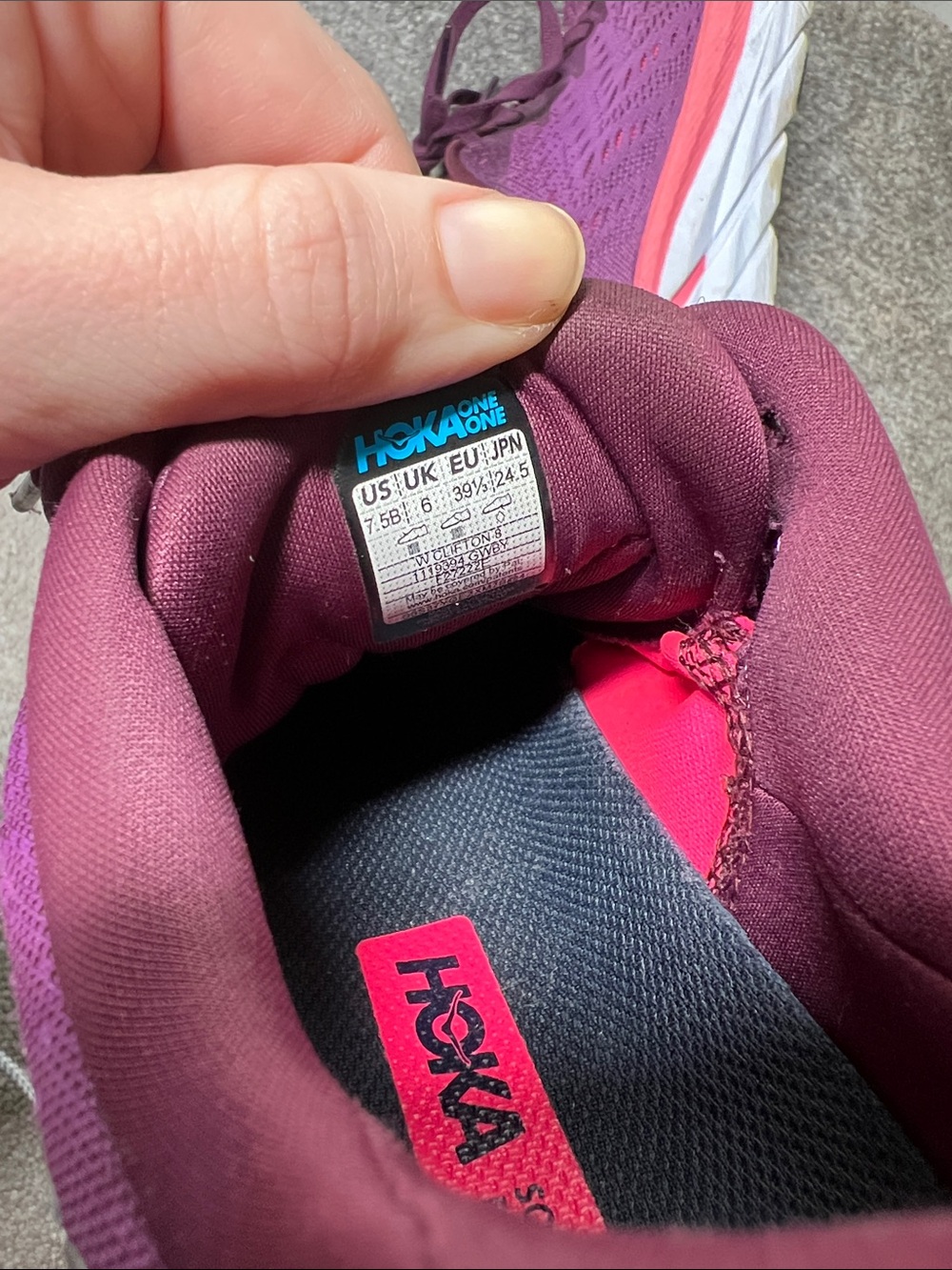 Hoka Clifton 8 Running Walking Sneaker Shoe Purple and Pink size 7.5 - Picture 8 of 8